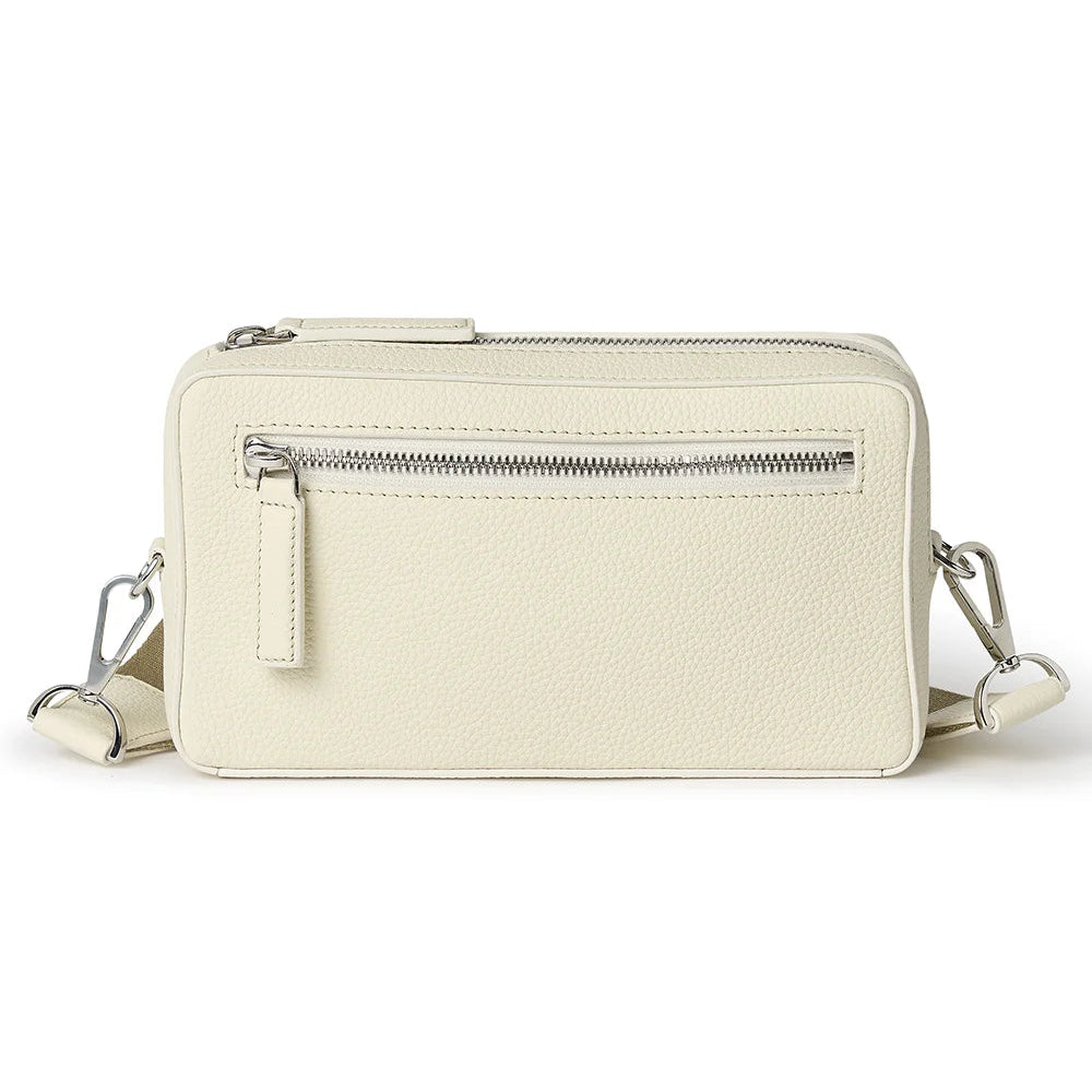 Cream-colored crossbody bag on a white background
