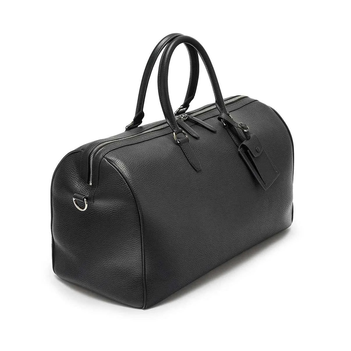 Anderson Leather Duffel Bag in black elba matte calfskin, handmade in London